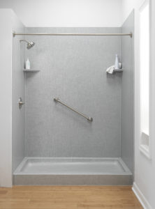 shower with basket weave walls