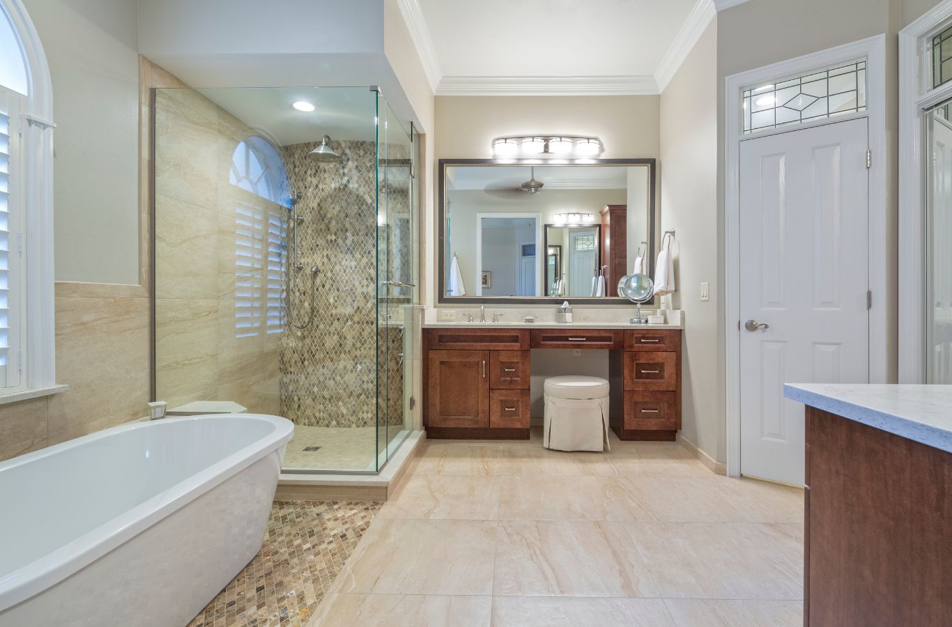 Bathroom Flooring in Frederick, MD by Renken Remodeling A Renken Remodeling employee installing bathroom flooring in Frederick, MD, using quality materials for a durable and stylish result.