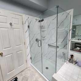Calcutta-Gold-Corner-Shower-with-Custom-Door